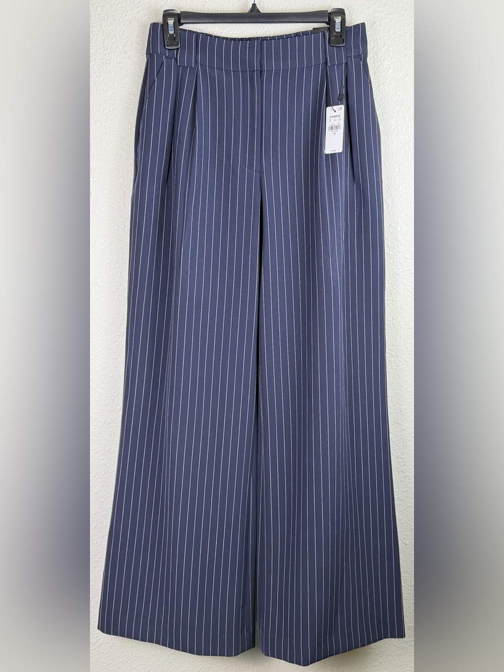 Express Stylist Wide Leg High Rise Pinstripe Pants Slacks Navy Career 4R NWT